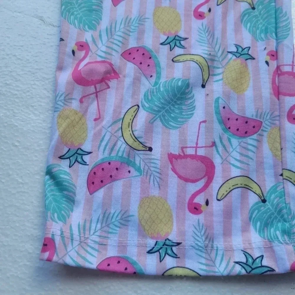 Sleep On It Pajama Pants S (7/8) Multicolor Tropical Pink Girl's Elastic Waist